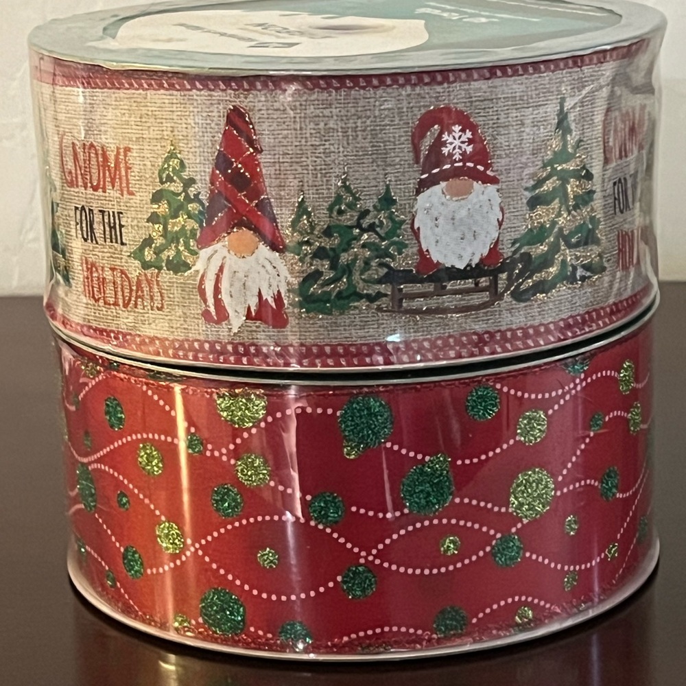 Festive Gnome Holiday Ribbon Set - Red and Green